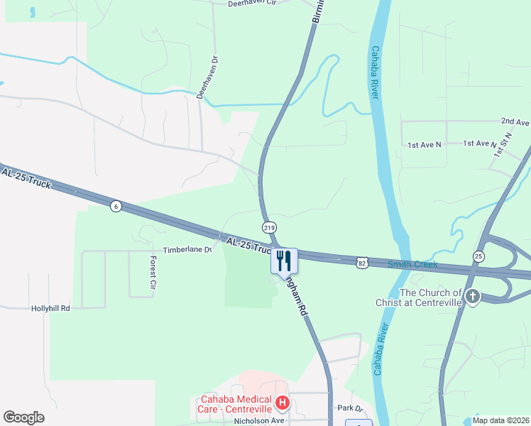 map of restaurants, bars, coffee shops, grocery stores, and more near 1128 Birmingham Road in Centreville