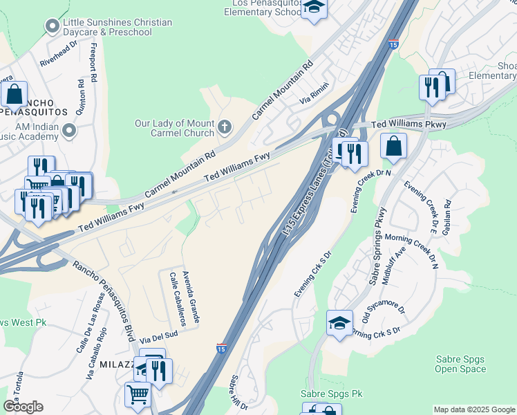 map of restaurants, bars, coffee shops, grocery stores, and more near 10337 Azuaga Street in San Diego