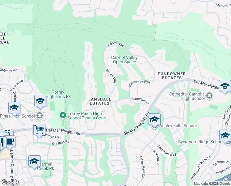 map of restaurants, bars, coffee shops, grocery stores, and more near 4758 Keswick Court in San Diego