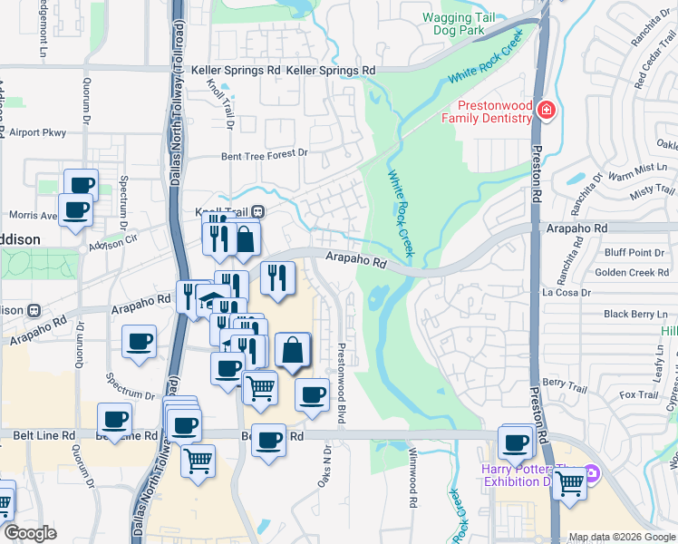 map of restaurants, bars, coffee shops, grocery stores, and more near in Dallas