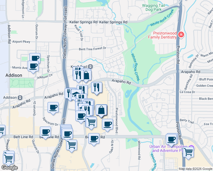 map of restaurants, bars, coffee shops, grocery stores, and more near in Dallas