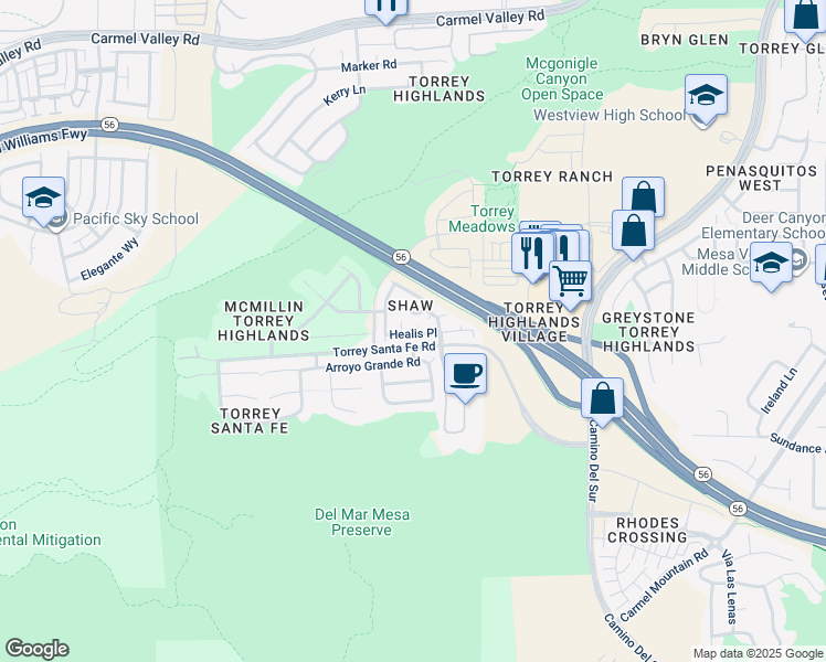 map of restaurants, bars, coffee shops, grocery stores, and more near 13224 Corte Stellina in San Diego