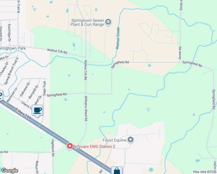 map of restaurants, bars, coffee shops, grocery stores, and more near 641 Springfield Road in Springtown