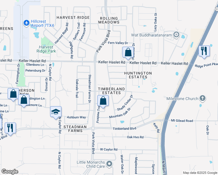 map of restaurants, bars, coffee shops, grocery stores, and more near 12813 Pricklybranch Drive in Fort Worth