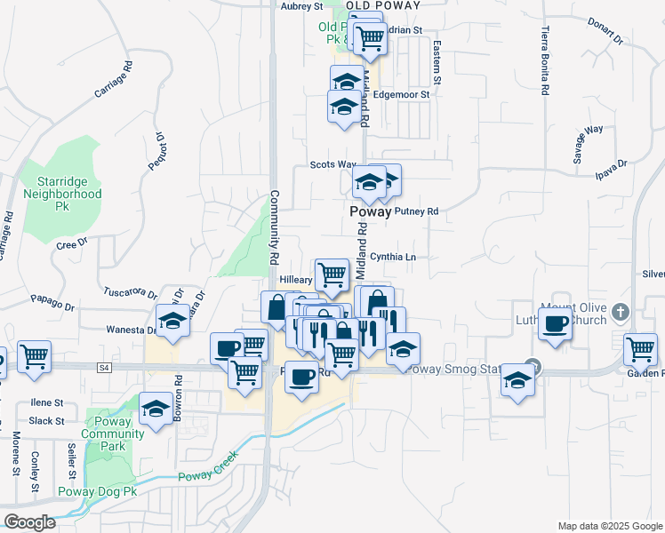 map of restaurants, bars, coffee shops, grocery stores, and more near 13546 Hilleary Place in Poway