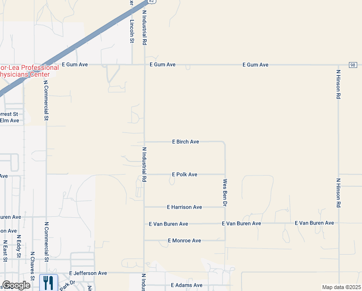 map of restaurants, bars, coffee shops, grocery stores, and more near 1308 East Birch Avenue in Lovington