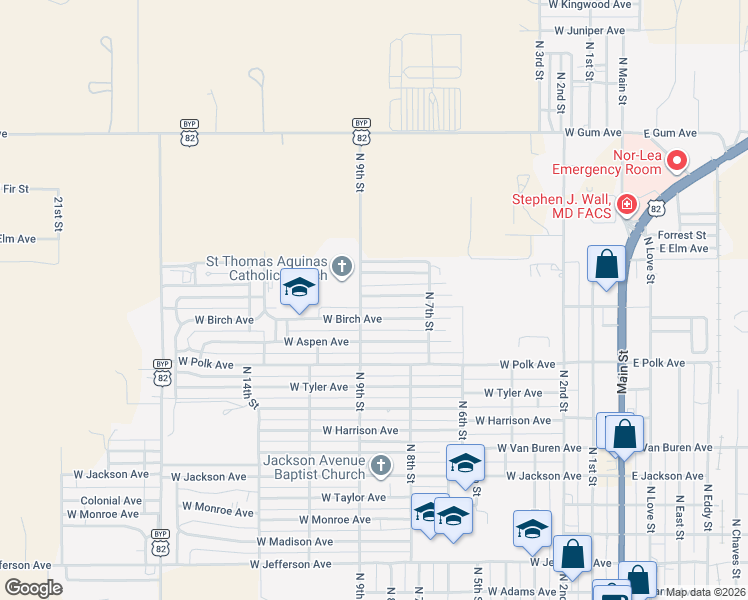 map of restaurants, bars, coffee shops, grocery stores, and more near 710 West Cottonwood Avenue in Lovington