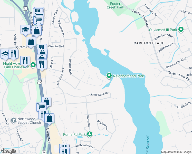 map of restaurants, bars, coffee shops, grocery stores, and more near 9 Venice Avenue in Hanahan