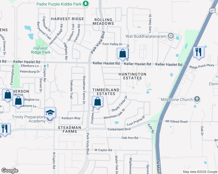 map of restaurants, bars, coffee shops, grocery stores, and more near 4513 Martingale View Lane in Fort Worth