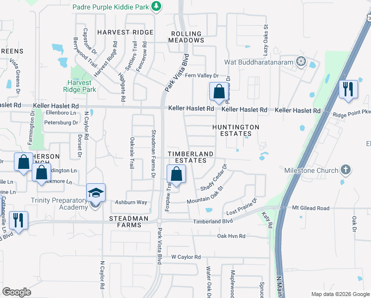 map of restaurants, bars, coffee shops, grocery stores, and more near 12828 Mourning Dove Lane in Fort Worth
