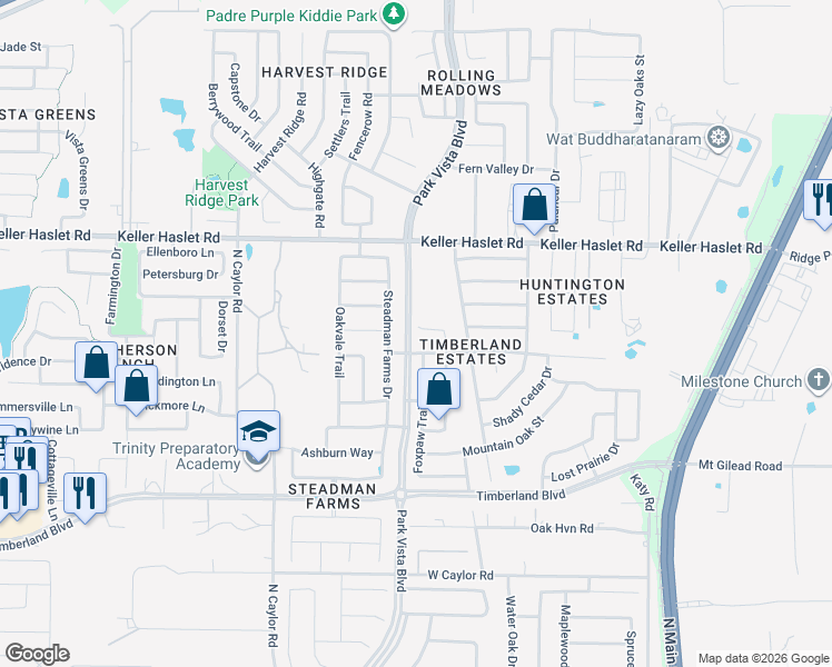 map of restaurants, bars, coffee shops, grocery stores, and more near 12852 Mourning Dove Lane in Fort Worth