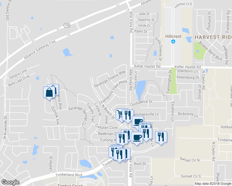 map of restaurants, bars, coffee shops, grocery stores, and more near 3509 Gallant Trail in Fort Worth