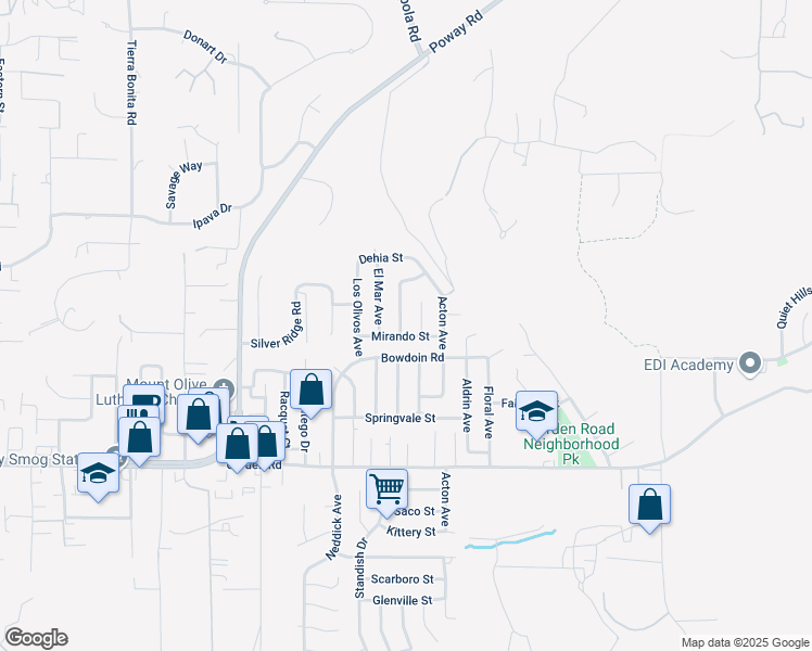 map of restaurants, bars, coffee shops, grocery stores, and more near 13517 Del Marino Avenue in Poway