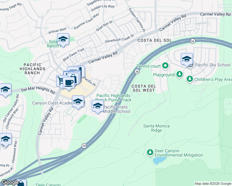map of restaurants, bars, coffee shops, grocery stores, and more near 6133 Verda Lane in San Diego