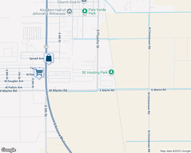 map of restaurants, bars, coffee shops, grocery stores, and more near 1801 South 1st Street in Coolidge