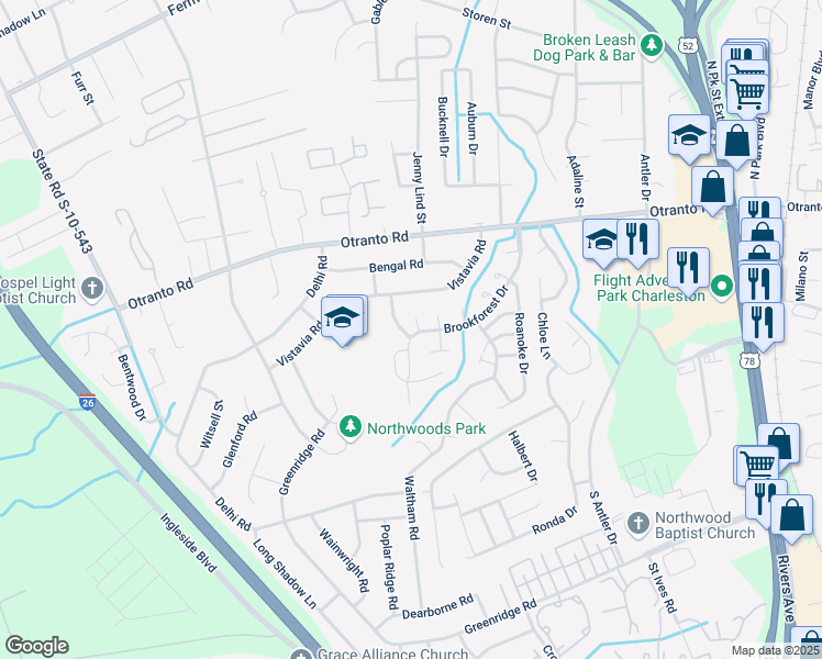 map of restaurants, bars, coffee shops, grocery stores, and more near 8575 Lake Moultrie Drive in North Charleston
