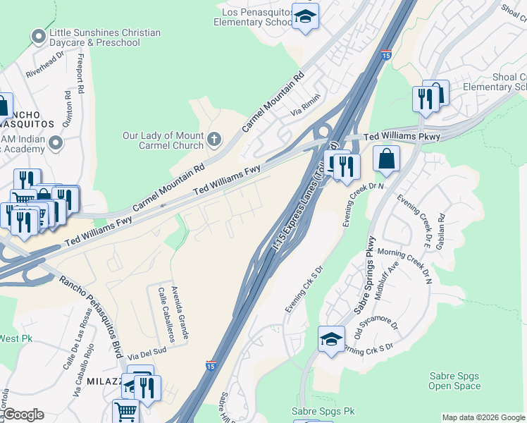 map of restaurants, bars, coffee shops, grocery stores, and more near 10337 Azuaga Street in San Diego