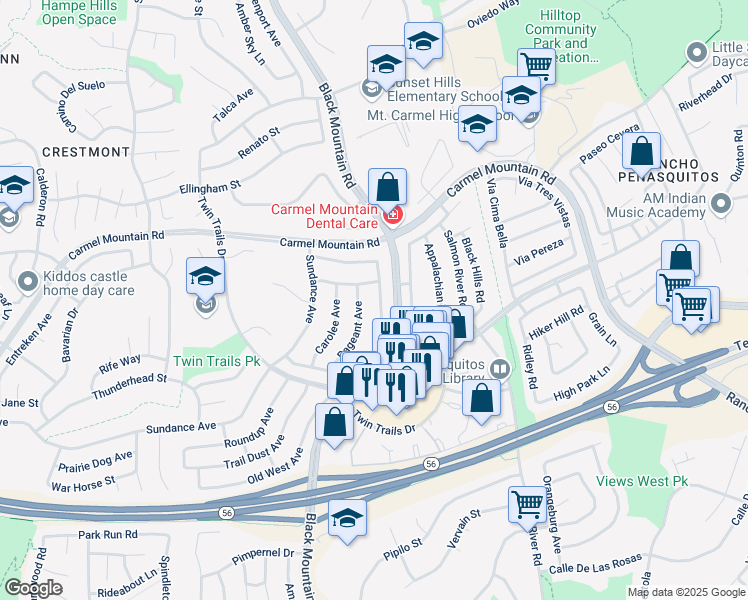 map of restaurants, bars, coffee shops, grocery stores, and more near 13282 Deron Avenue in San Diego