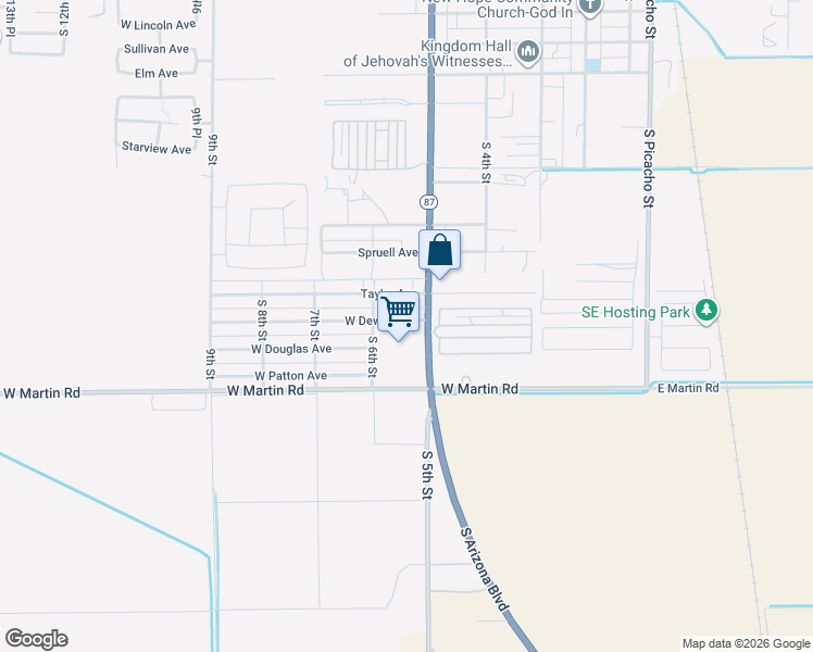 map of restaurants, bars, coffee shops, grocery stores, and more near 539 West Dewey Avenue in Coolidge