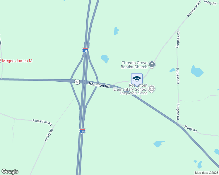 map of restaurants, bars, coffee shops, grocery stores, and more near 4560 Hamilton Rd in LaGrange