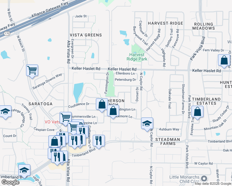 map of restaurants, bars, coffee shops, grocery stores, and more near 4037 Claymore Lane in Fort Worth