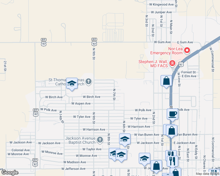 map of restaurants, bars, coffee shops, grocery stores, and more near 710 West Cottonwood Avenue in Lovington
