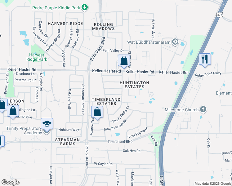 map of restaurants, bars, coffee shops, grocery stores, and more near 4549 Martingale View Lane in Fort Worth