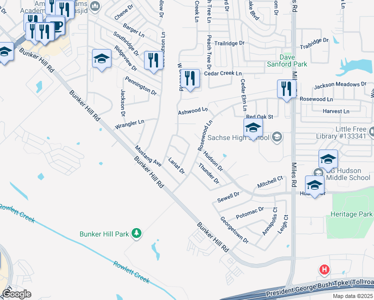 map of restaurants, bars, coffee shops, grocery stores, and more near 4006 Horseshoe Lane in Sachse