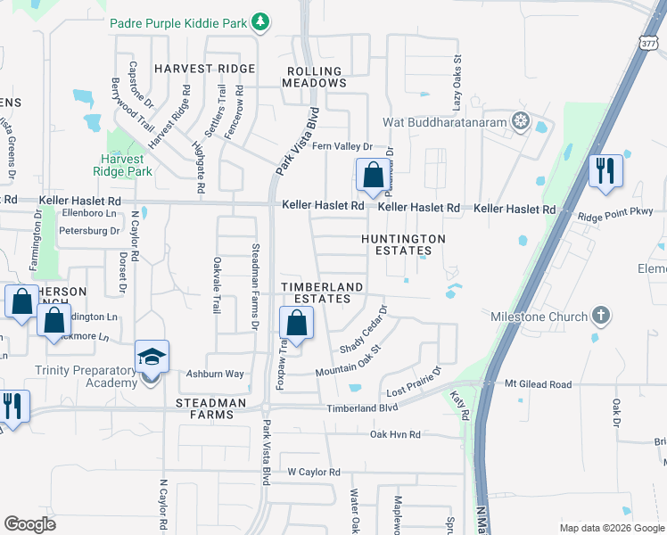 map of restaurants, bars, coffee shops, grocery stores, and more near 4513 Martingale View Lane in Fort Worth