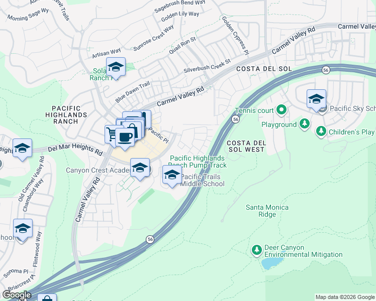 map of restaurants, bars, coffee shops, grocery stores, and more near 6112 Verda Lane in San Diego