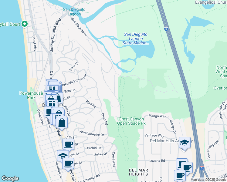 map of restaurants, bars, coffee shops, grocery stores, and more near 1445 San Dieguito Drive in Del Mar