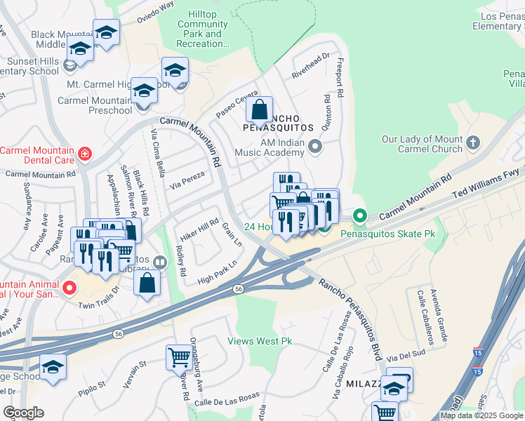 map of restaurants, bars, coffee shops, grocery stores, and more near 9857 Caminito Cuadro in San Diego