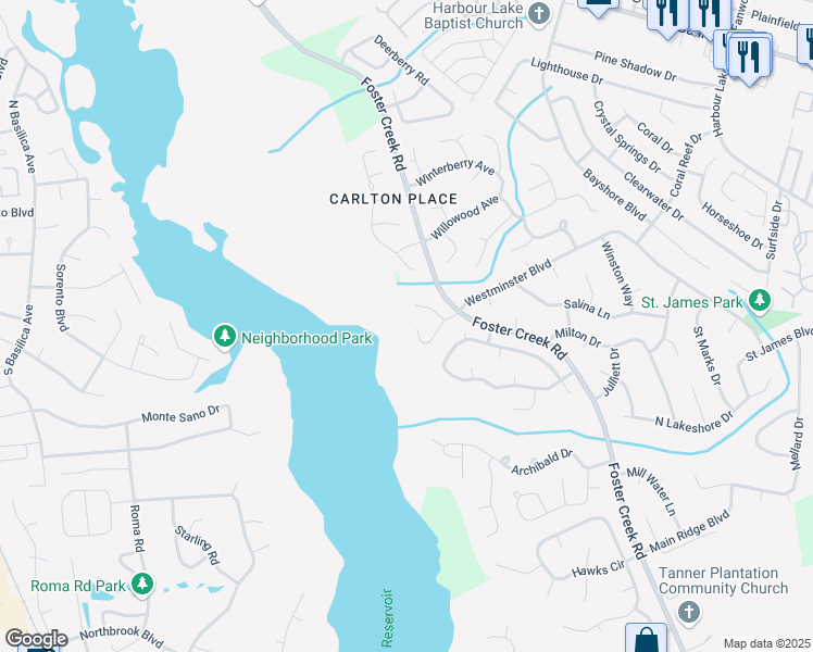 map of restaurants, bars, coffee shops, grocery stores, and more near 128 Heatherlock Street in Hanahan