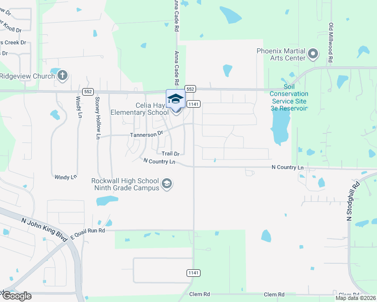 map of restaurants, bars, coffee shops, grocery stores, and more near 2910 Broken Spoke Lane in Rockwall