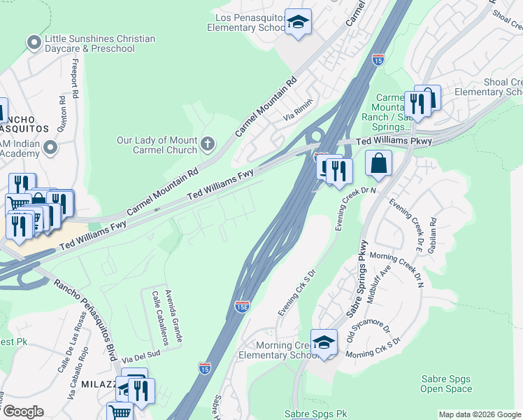map of restaurants, bars, coffee shops, grocery stores, and more near 10365 Azuaga Street in San Diego