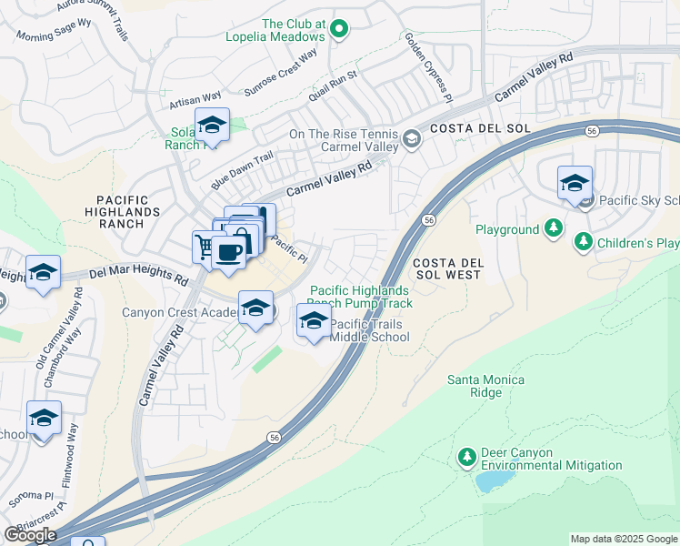 map of restaurants, bars, coffee shops, grocery stores, and more near 20 Requlo Place in San Diego