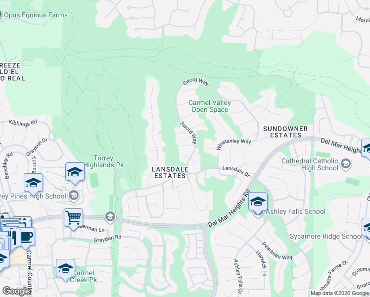 map of restaurants, bars, coffee shops, grocery stores, and more near 4707 Finchley Terrace in San Diego