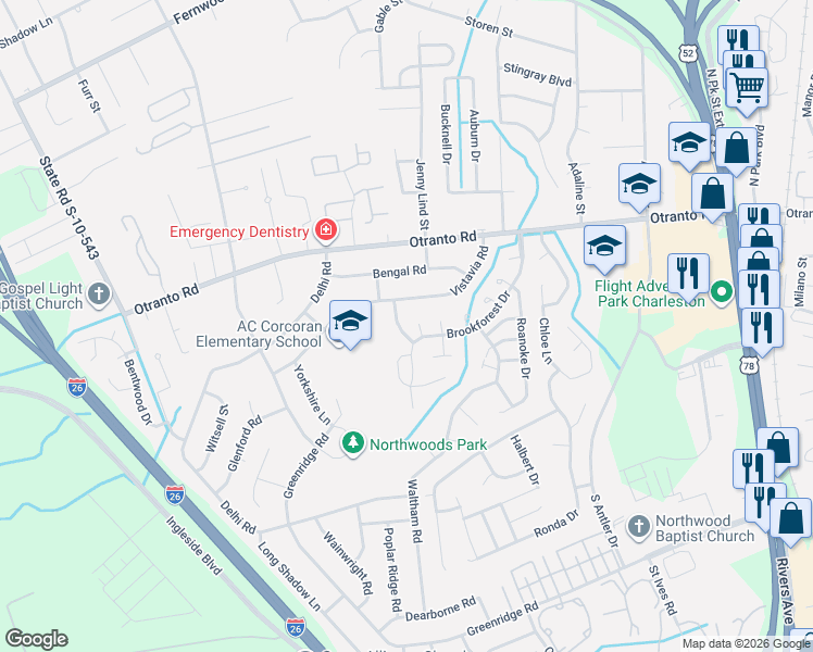 map of restaurants, bars, coffee shops, grocery stores, and more near 8575 Lake Moultrie Drive in North Charleston