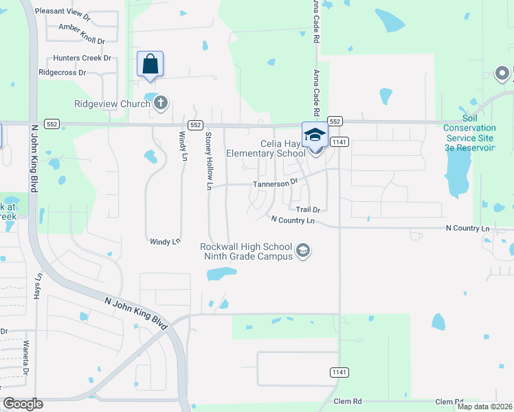 map of restaurants, bars, coffee shops, grocery stores, and more near 2905 Panhandle Drive in Rockwall