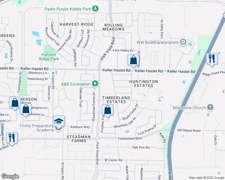 map of restaurants, bars, coffee shops, grocery stores, and more near 12828 Mourning Dove Lane in Fort Worth