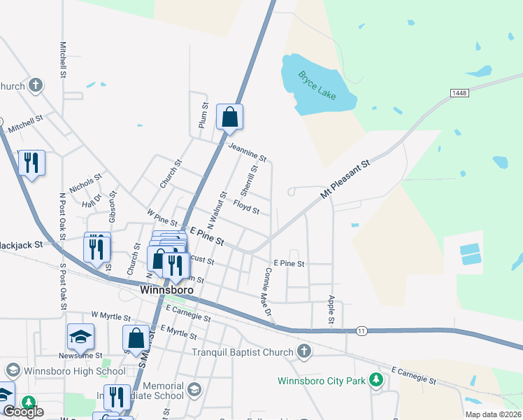 map of restaurants, bars, coffee shops, grocery stores, and more near 310 Floyd Street in Winnsboro