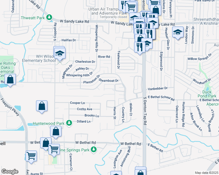 map of restaurants, bars, coffee shops, grocery stores, and more near 318 Saddle Tree Trail in Coppell