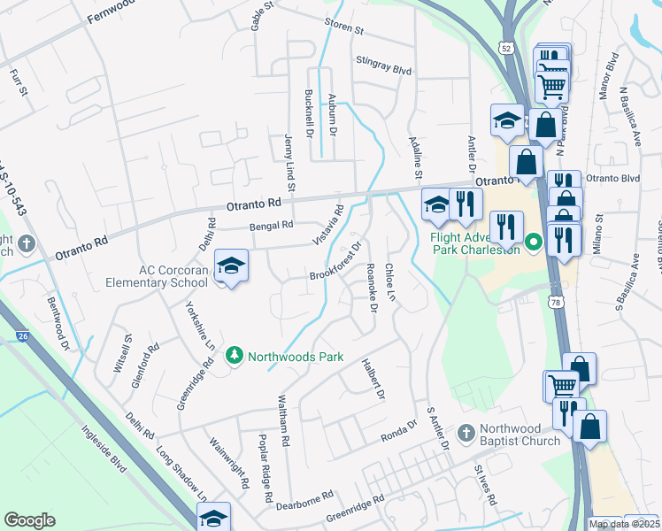 map of restaurants, bars, coffee shops, grocery stores, and more near 8592 Allatoona Court in North Charleston