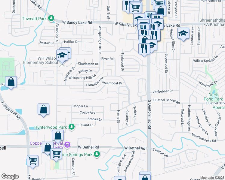 map of restaurants, bars, coffee shops, grocery stores, and more near 318 Saddle Tree Trail in Coppell