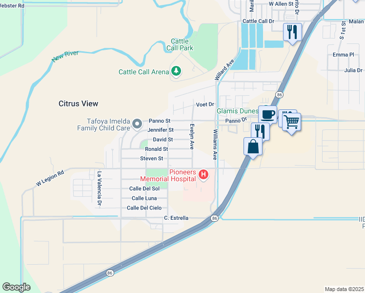 map of restaurants, bars, coffee shops, grocery stores, and more near 845 Ronald Street in Brawley