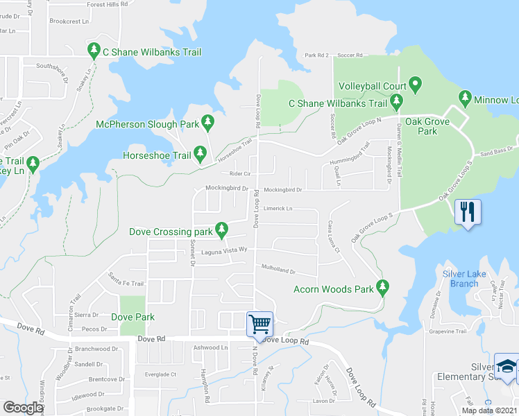 map of restaurants, bars, coffee shops, grocery stores, and more near 1816 Limerick Lane in Grapevine