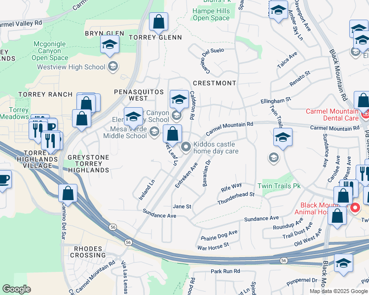 map of restaurants, bars, coffee shops, grocery stores, and more near 13351 Darview Lane in San Diego