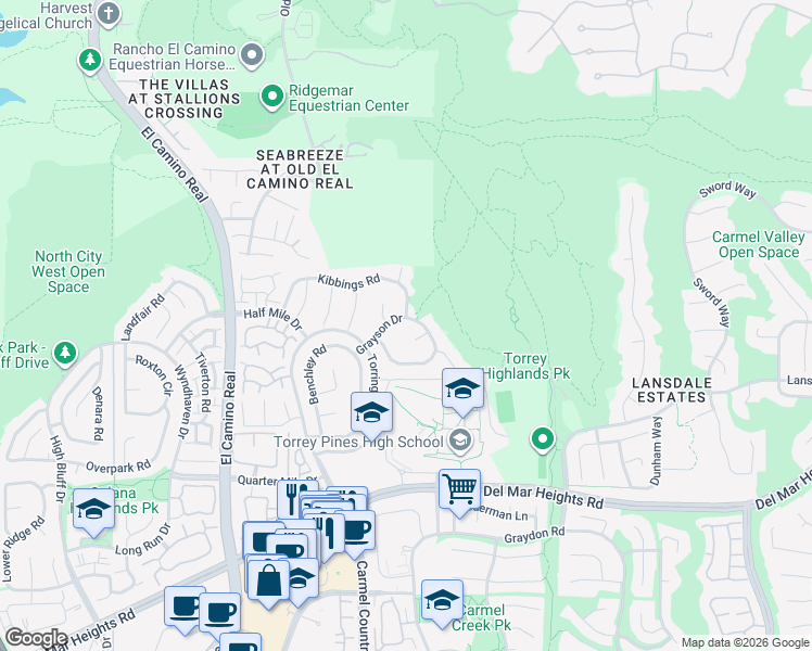 map of restaurants, bars, coffee shops, grocery stores, and more near 4069 Riverton Place in San Diego
