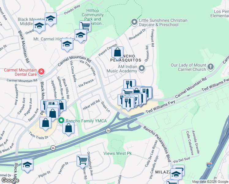 map of restaurants, bars, coffee shops, grocery stores, and more near 9833 Caminito Bolsa in San Diego