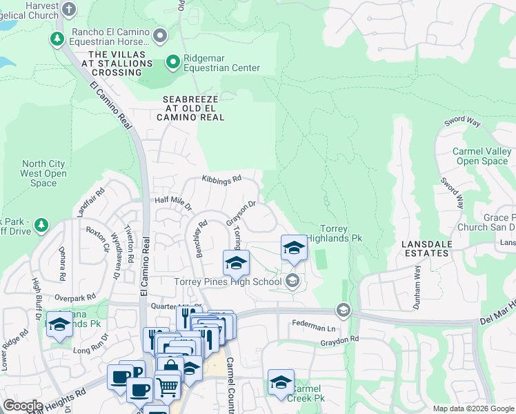 map of restaurants, bars, coffee shops, grocery stores, and more near 4069 Riverton Place in San Diego